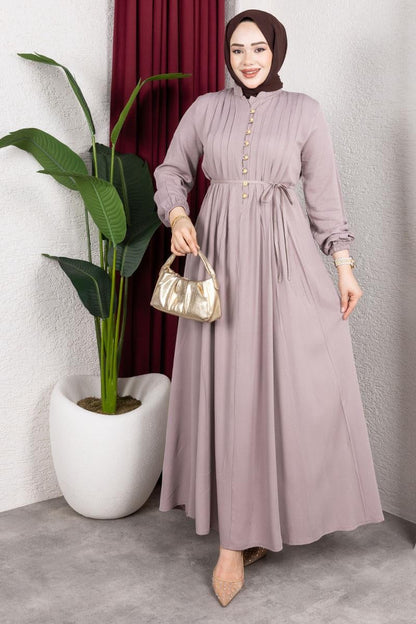 Belmando Dress With Gold Buttons | Vison – NEOMODEST product image 1