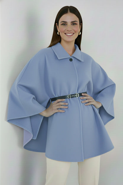 Belted Cashmere Poncho | Baby Blue – NEOMODEST product image 1
