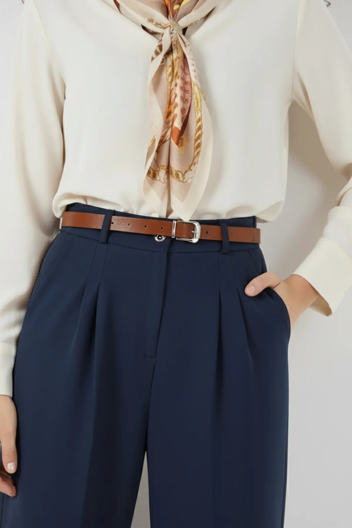 Belted Hijab Trousers | Navy Blue – NEOMODEST product image 2