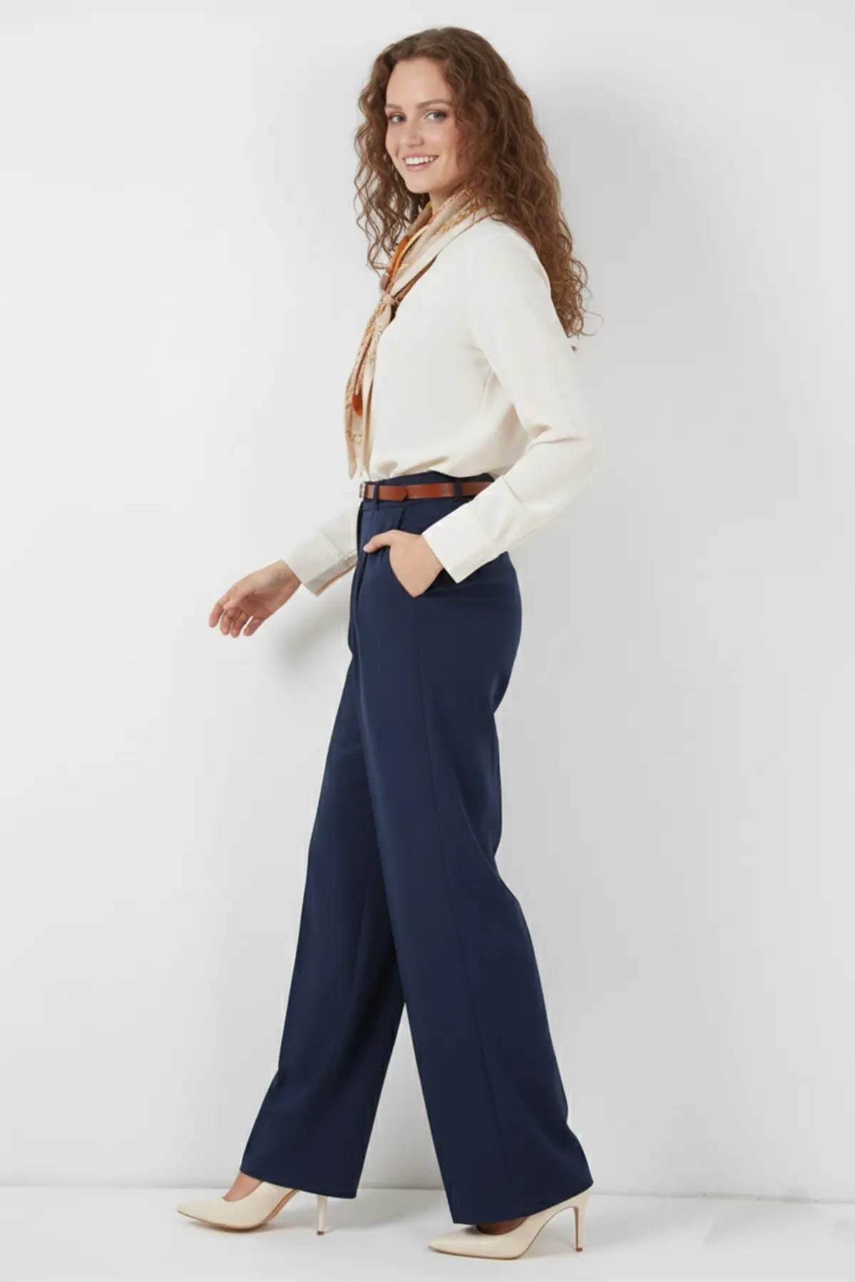 Belted Hijab Trousers | Navy Blue – NEOMODEST product image 3