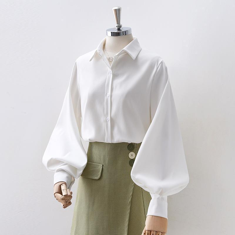 Black Lantern Sleeve Vintage Shirt - Blouse