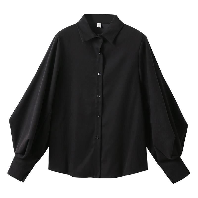 Black Lantern Sleeve Vintage Shirt - Blouse
