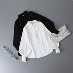 Black Lantern Sleeve Vintage Shirt - Blouse