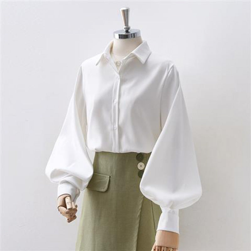 Black Lantern Sleeve Vintage Shirt - White / 2XL - Blouse