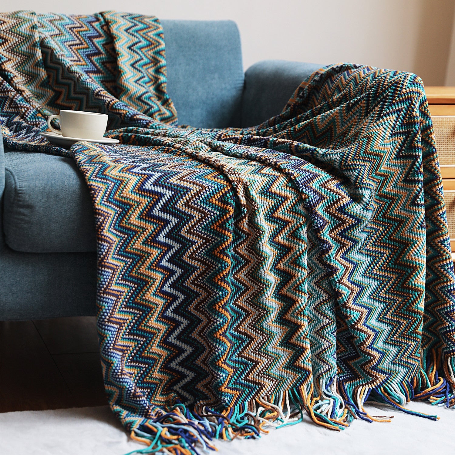 Bohemian Sofa Blanket Cross Border Knitting Blanket Office Nap Blanket - Blue / 127x152cm - Sofa blankets