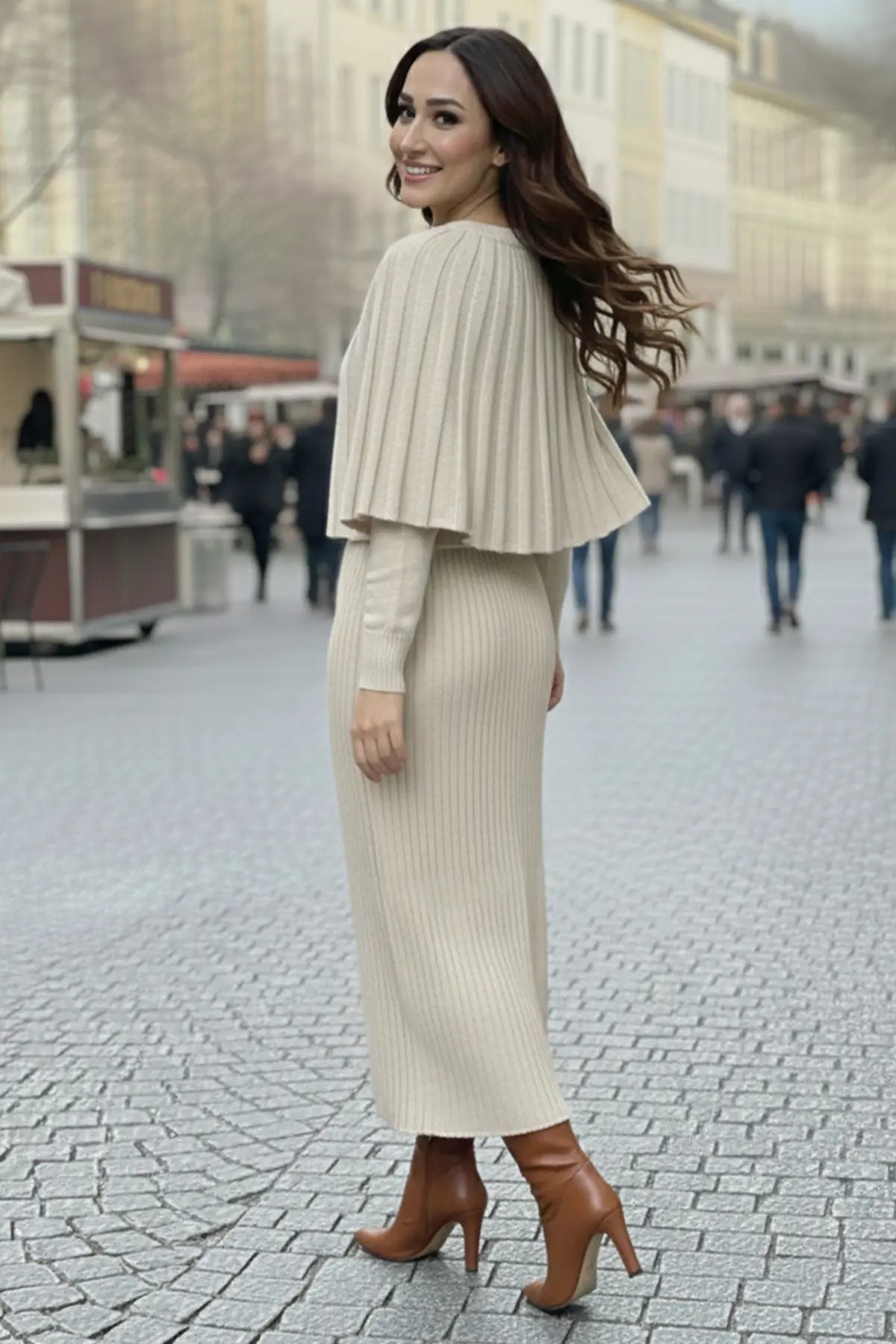 Bolero Knit Dress | Beige – NEOMODEST product image 3