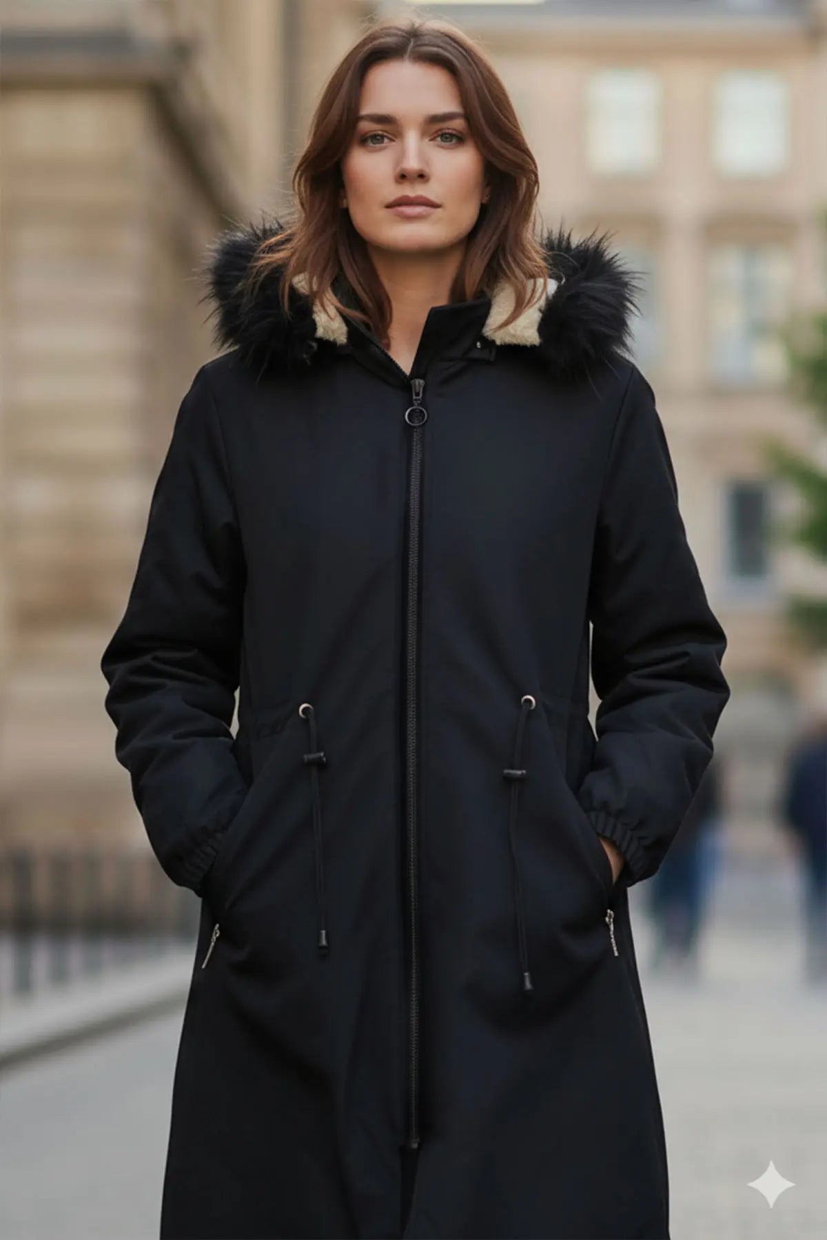 Bondit Coat With Fur Collar Detail | Black – NEOMODEST product image 2