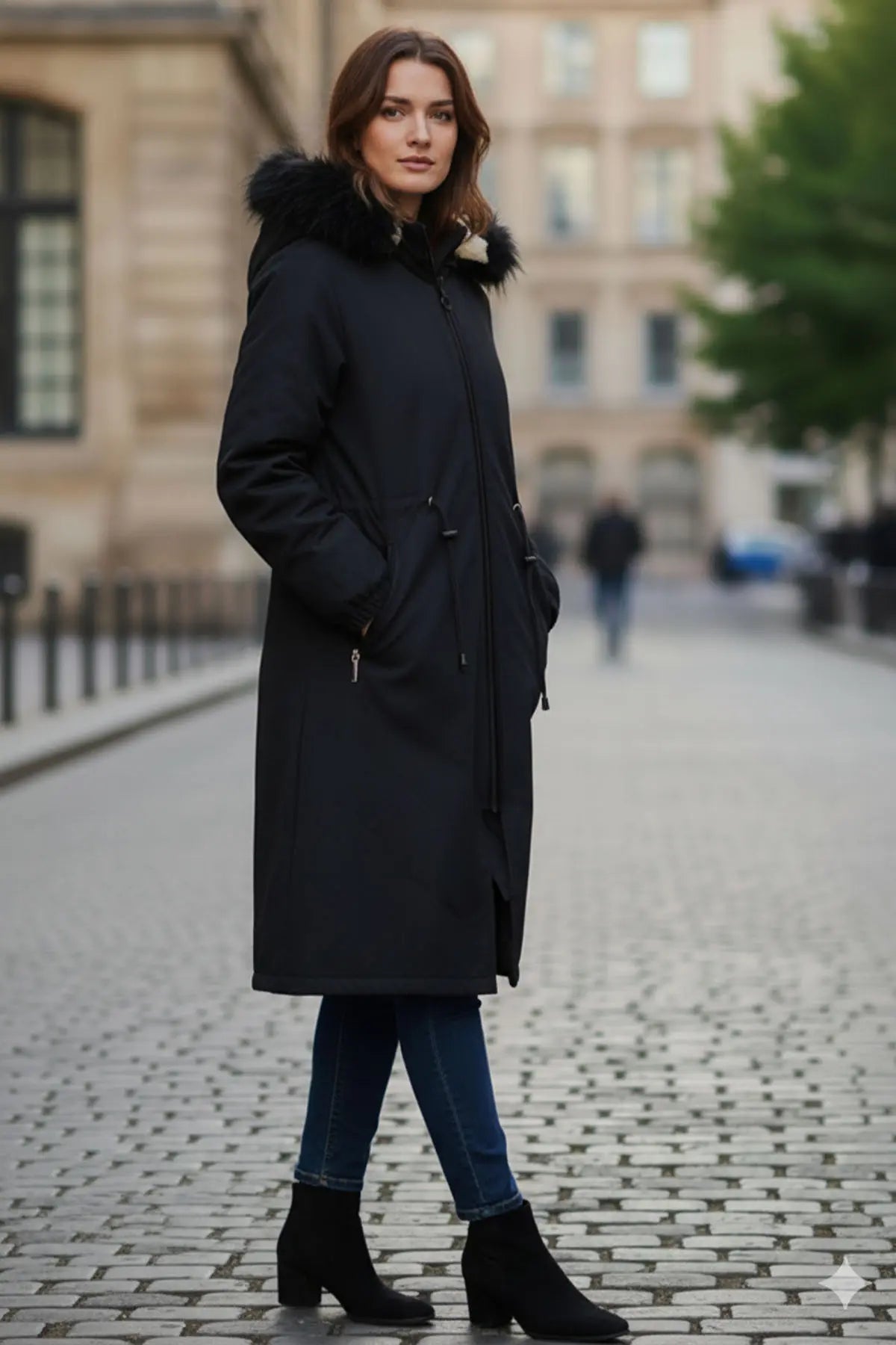 Bondit Coat With Fur Collar Detail | Black – NEOMODEST product image 3