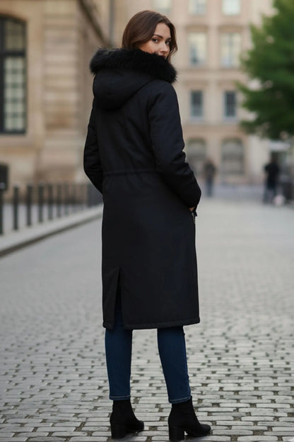 Bondit Coat With Fur Collar Detail | Black – NEOMODEST product image 4