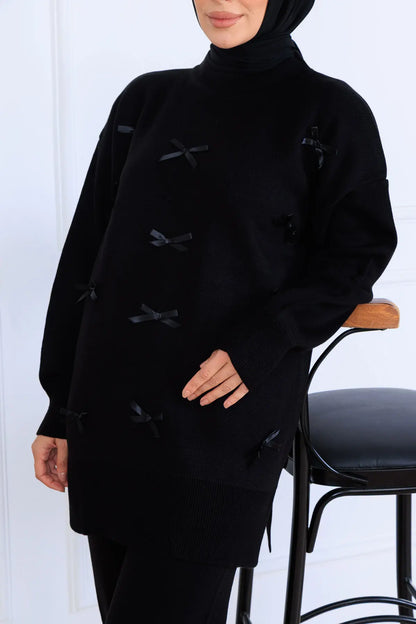 Bow-Detail Knitwear Set in Black – NEOMODEST, image 2