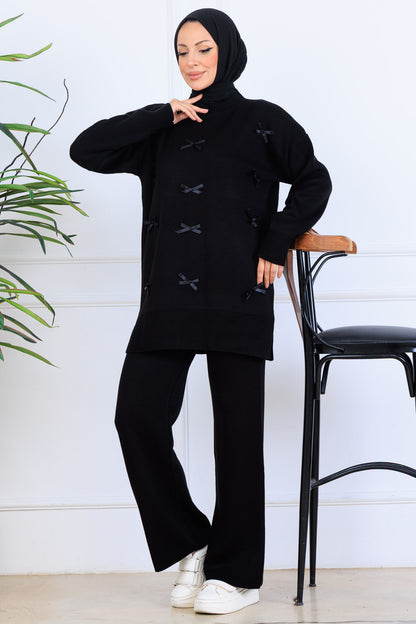 Bow-Detail Knitwear Set in Black – NEOMODEST, image 1