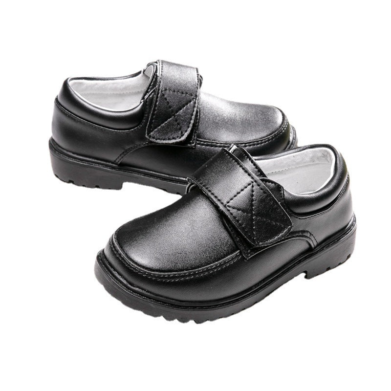 Boys Black Student Velcro British Leather Shoes - Boys’ shoes
