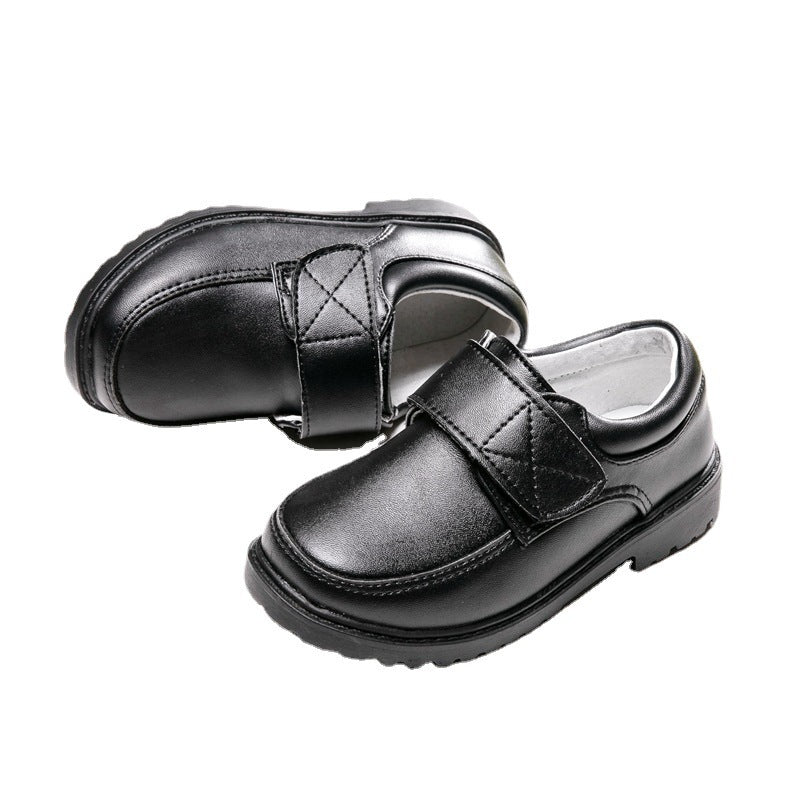 Boys Black Student Velcro British Leather Shoes - Boys’ shoes
