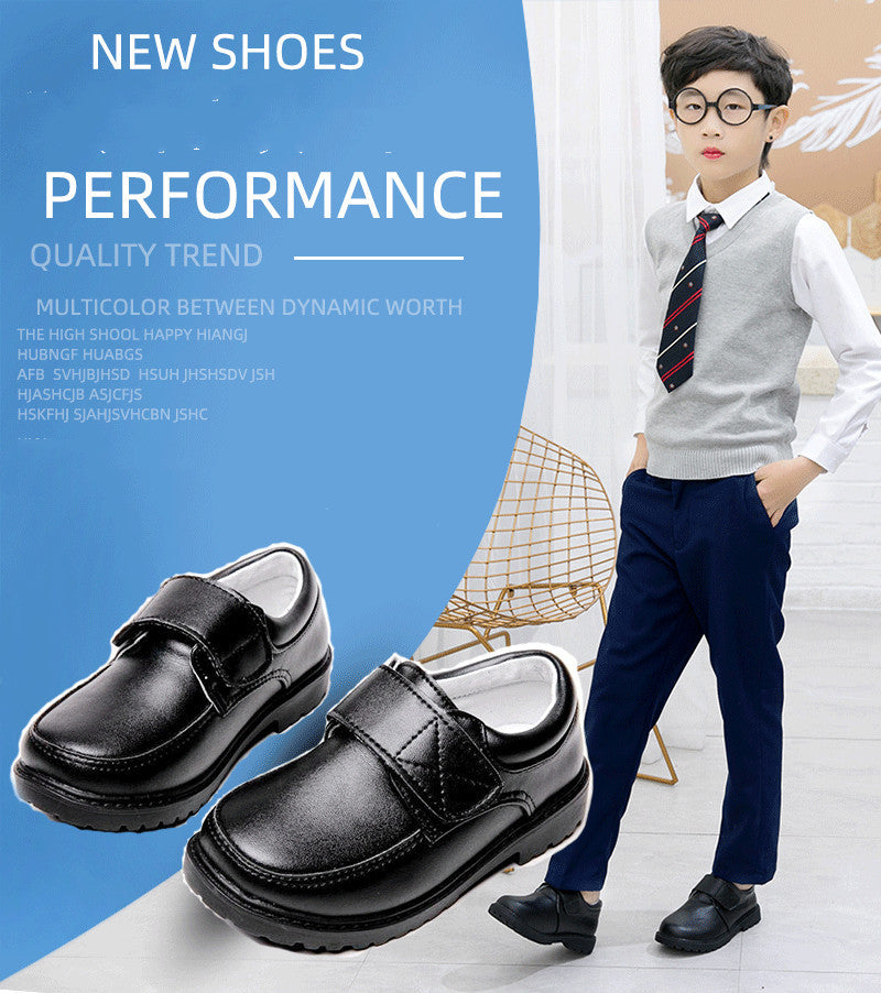 Boys Black Student Velcro British Leather Shoes - Boys’ shoes