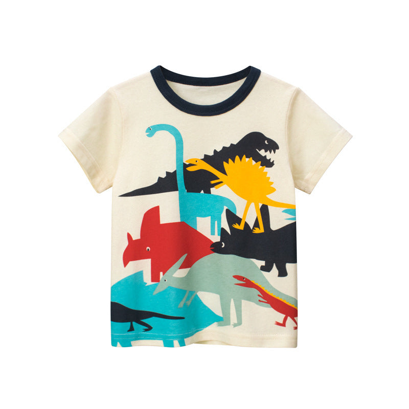 Boys’ Short Sleeve Dinosaur T-Shirt - 9828Rice apricot / 100cm - Boys’ T-Shirt