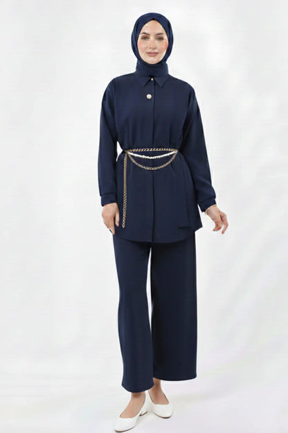 Brooch Detailed Hijab Two-piece Set | Navy Blue – NEOMODEST product image 3