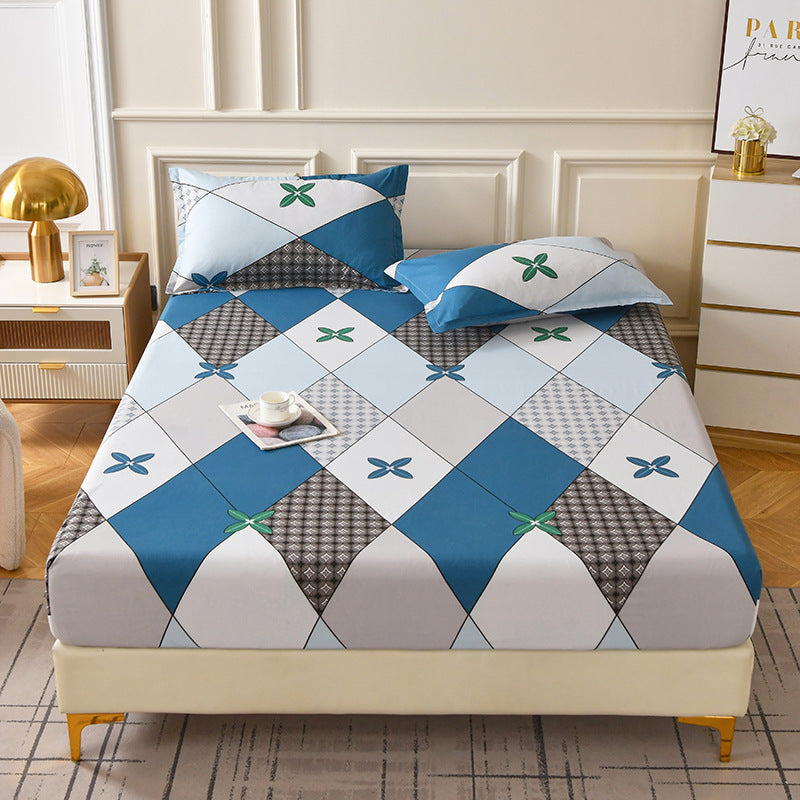Brushed Fitted Bedsheet with Printed Pillowcases - Basag / 120x200x25cm - Fitted sheet with pillow covers