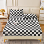 Brushed Fitted Bedsheet with Printed Pillowcases - Checkerboard / 120x200x25cm - Fitted sheet with pillow covers