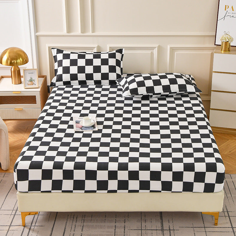 Brushed Fitted Bedsheet with Printed Pillowcases - Checkerboard / 120x200x25cm - Fitted sheet with pillow covers