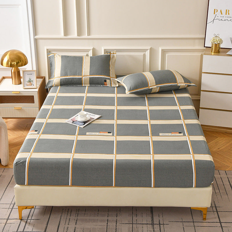 Brushed Fitted Bedsheet with Printed Pillowcases - City YOOGE / 120x200x25cm - Fitted sheet with pillow covers