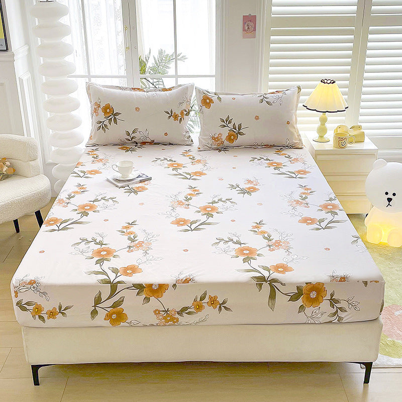 Brushed Fitted Bedsheet with Printed Pillowcases - Early Summer / 120x200x25cm - Fitted sheet with pillow covers