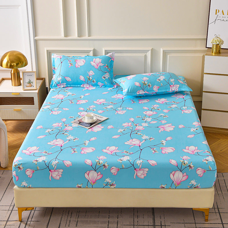 Brushed Fitted Bedsheet with Printed Pillowcases - Konggu Youxiang / 120x200x25cm - Fitted sheet with pillow covers