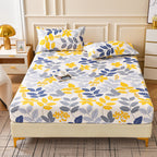 Brushed Fitted Bedsheet with Printed Pillowcases - Leaf Fan Style / 120x200x25cm - Fitted sheet with pillow covers