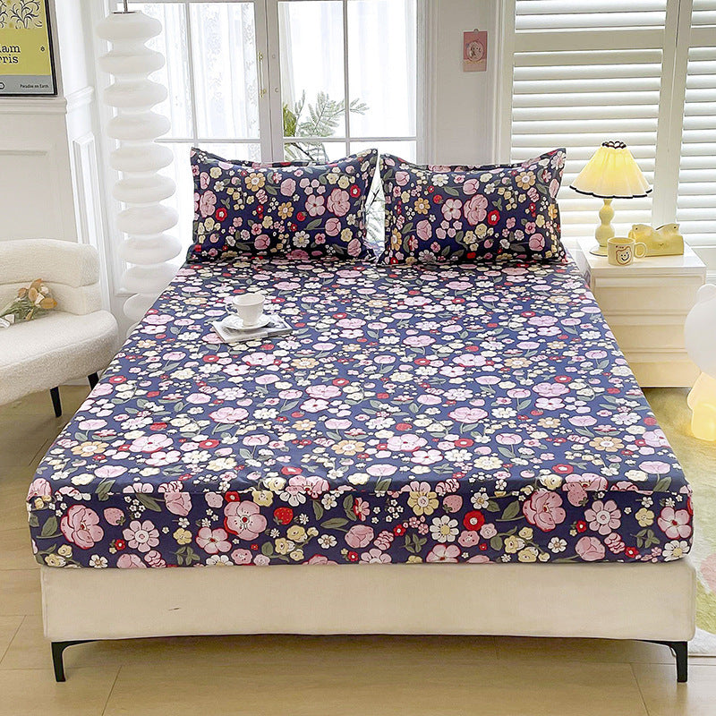 Brushed Fitted Bedsheet with Printed Pillowcases - Fitted sheet with pillow covers