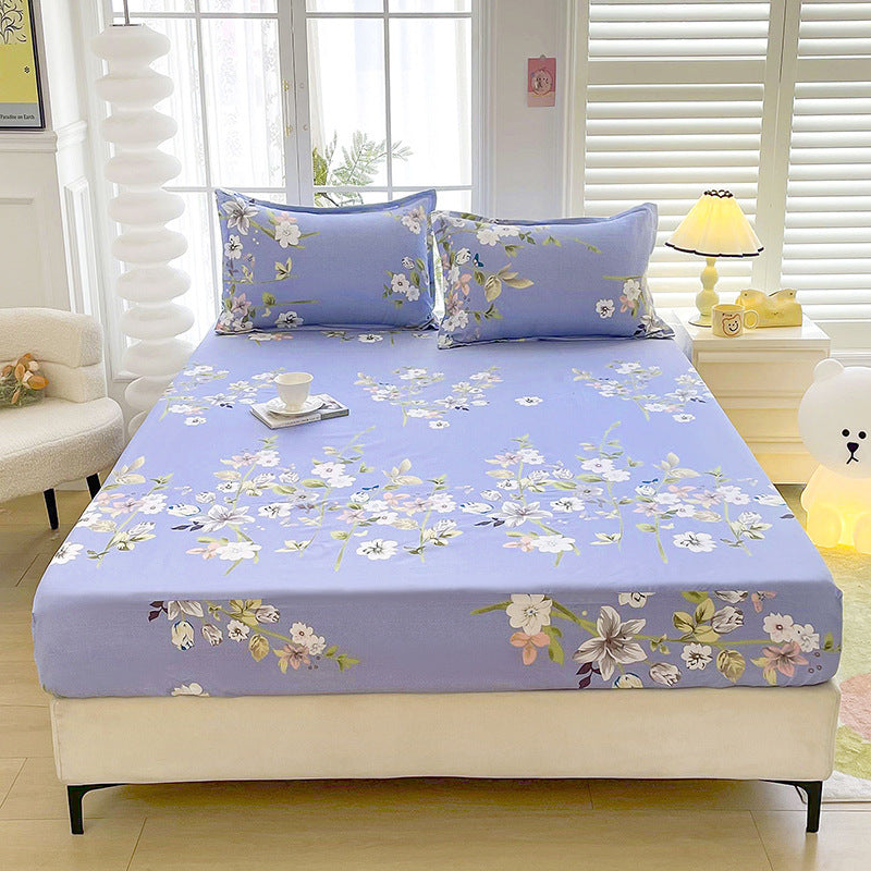 Brushed Fitted Bedsheet with Printed Pillowcases - Fitted sheet with pillow covers