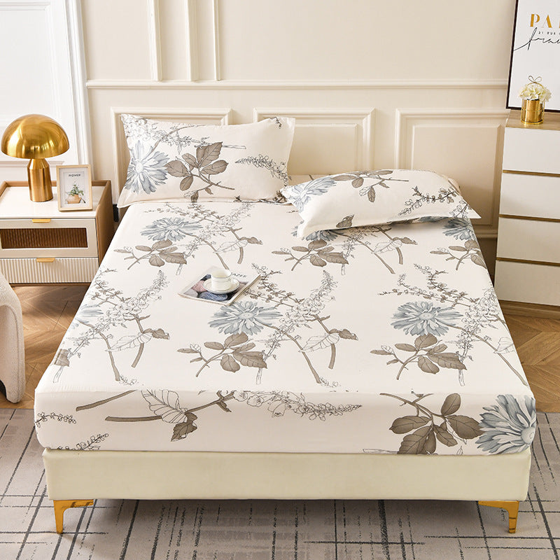 Brushed Fitted Bedsheet with Printed Pillowcases - Time In The Water / 120x200x25cm - Fitted sheet with pillow covers