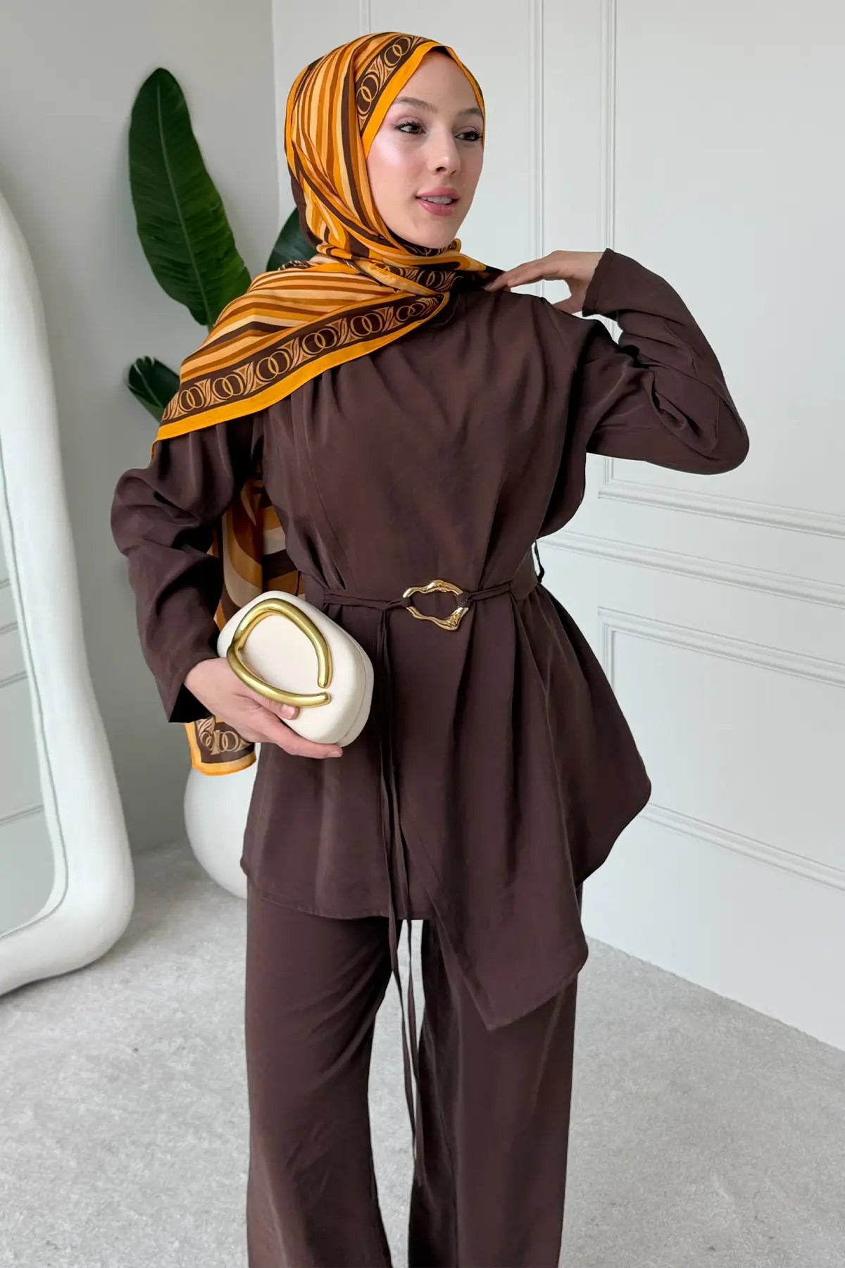 Buckled Two-piece Set | Brown – NEOMODEST product image 2