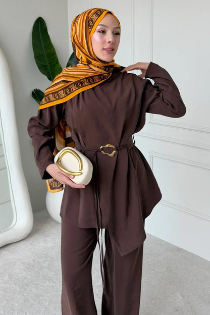Buckled Two-piece Set | Brown – NEOMODEST product image 2