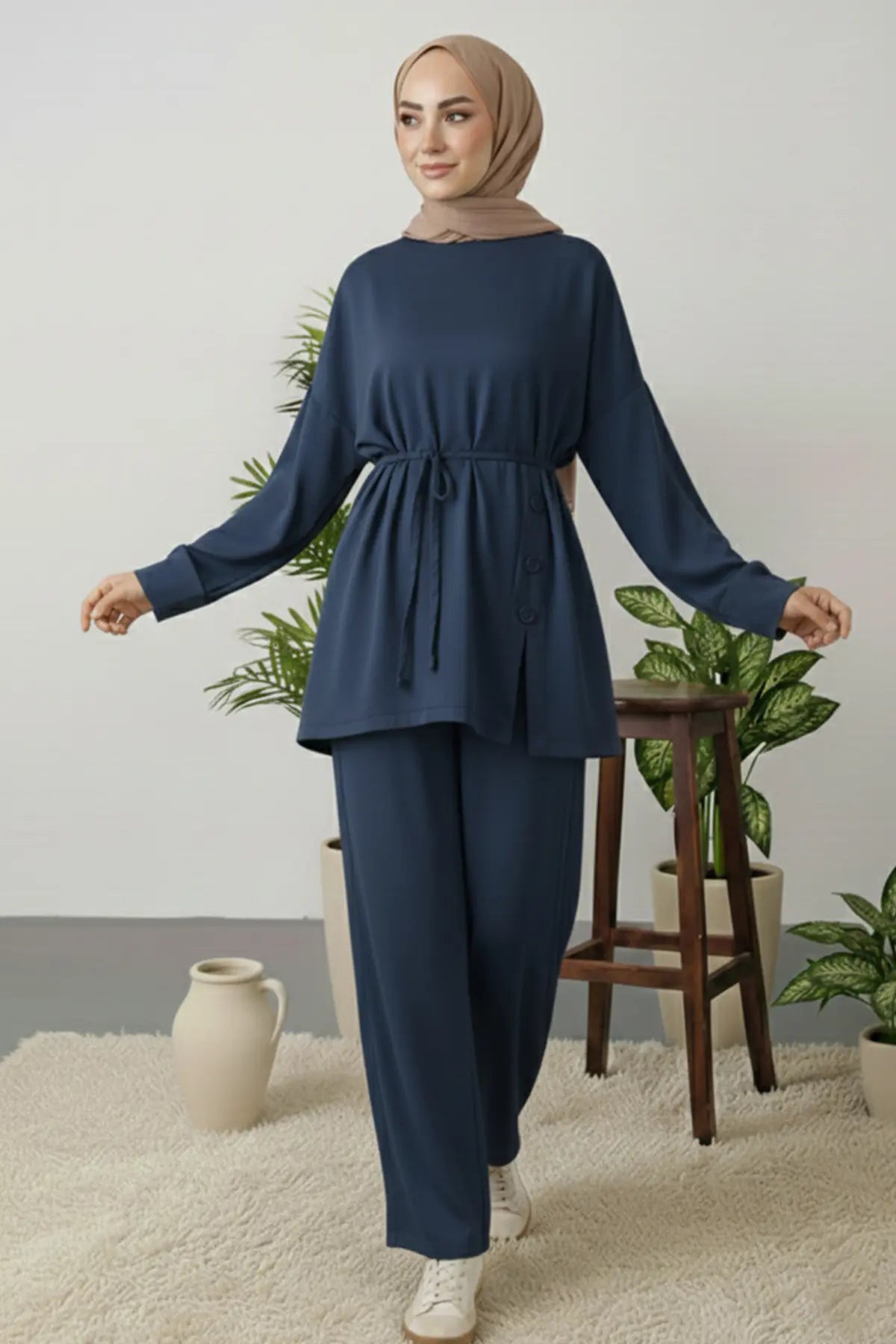 Button Detail Tunic Set | Indigo – NEOMODEST product image 3