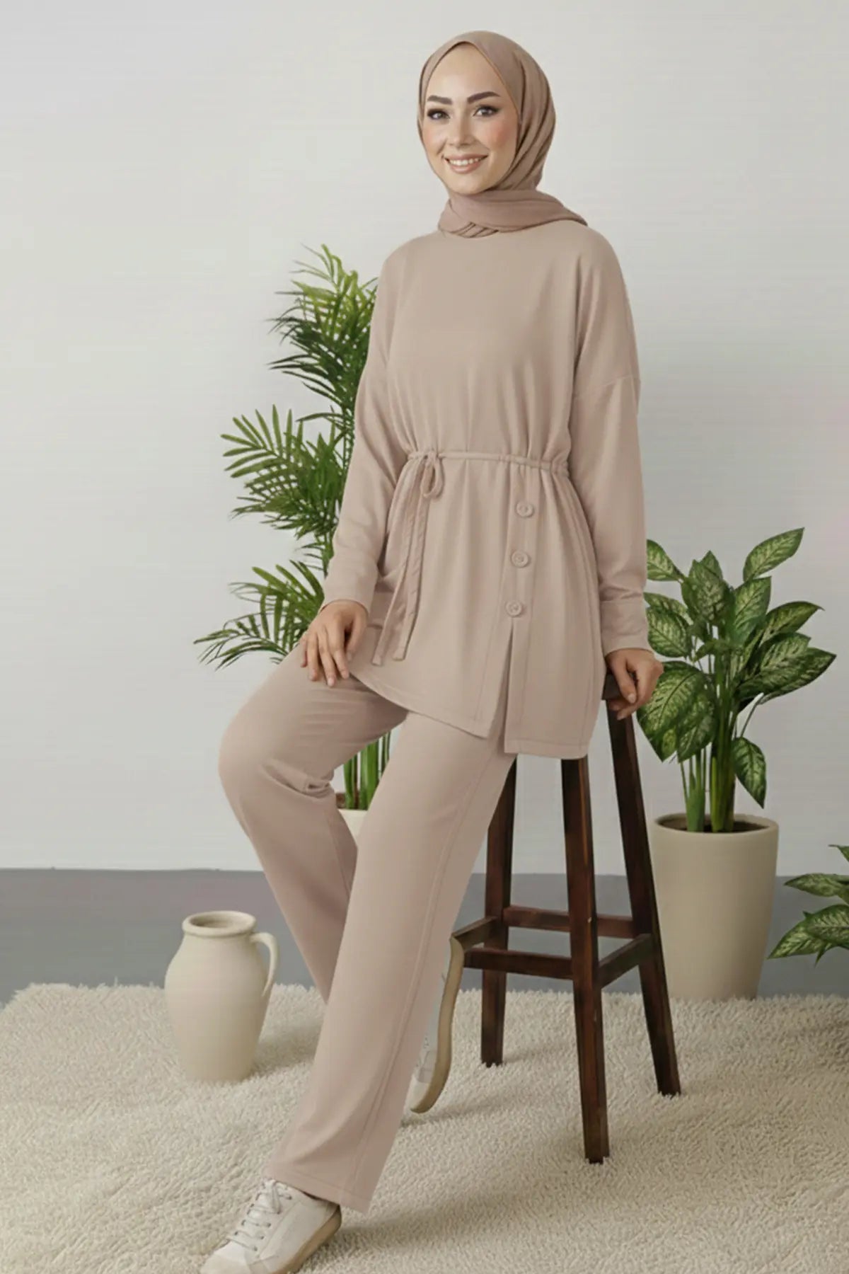 Button Detail Tunic Set | Vison – NEOMODEST product image 2