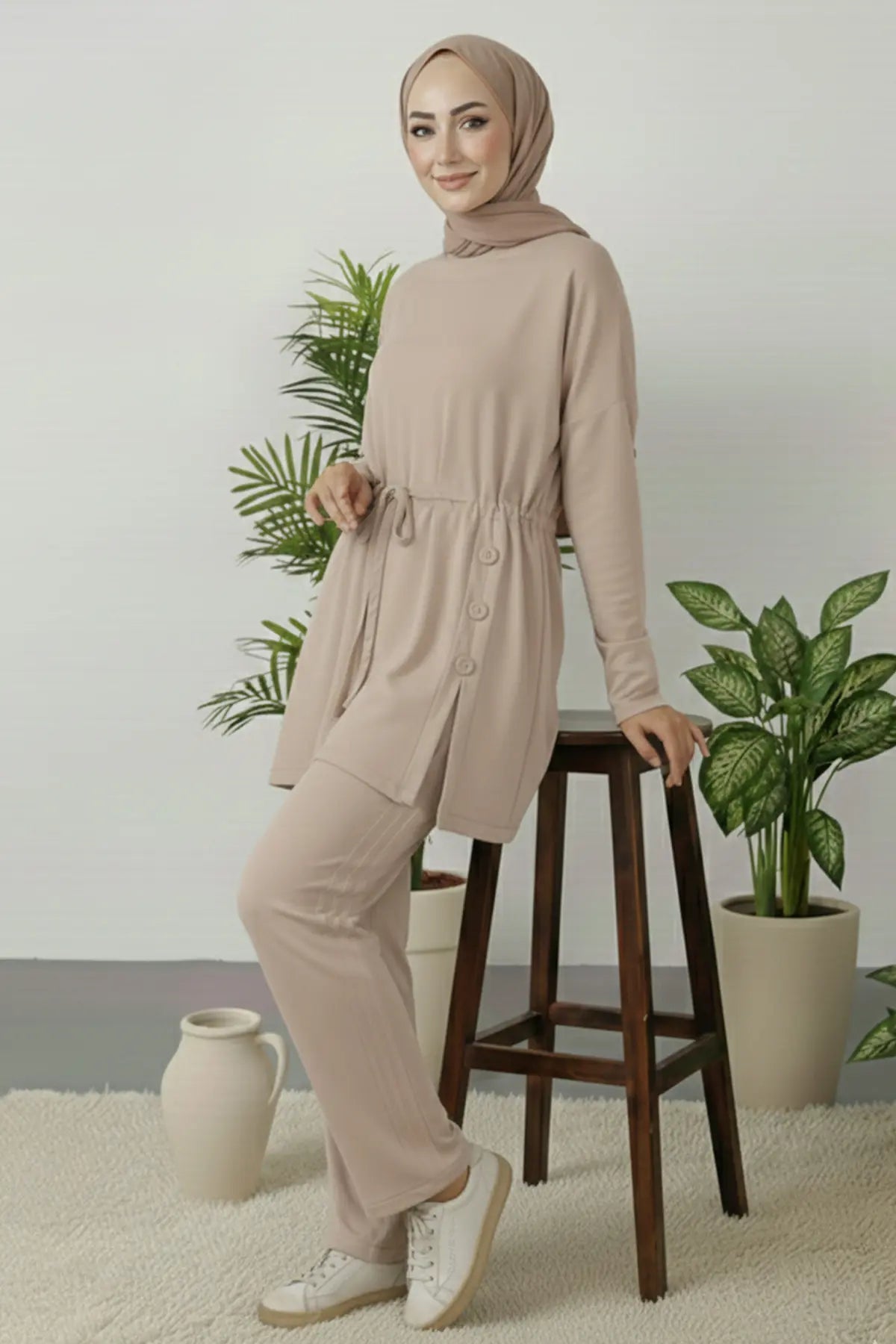 Button Detail Tunic Set | Vison – NEOMODEST product image 3