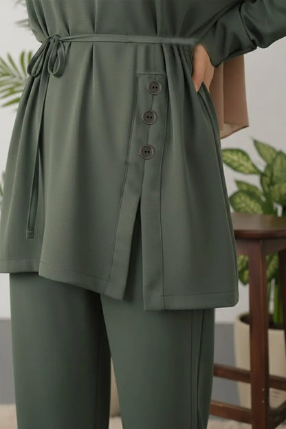 Button Detail Tunic Set | Khaki – NEOMODEST product image 2
