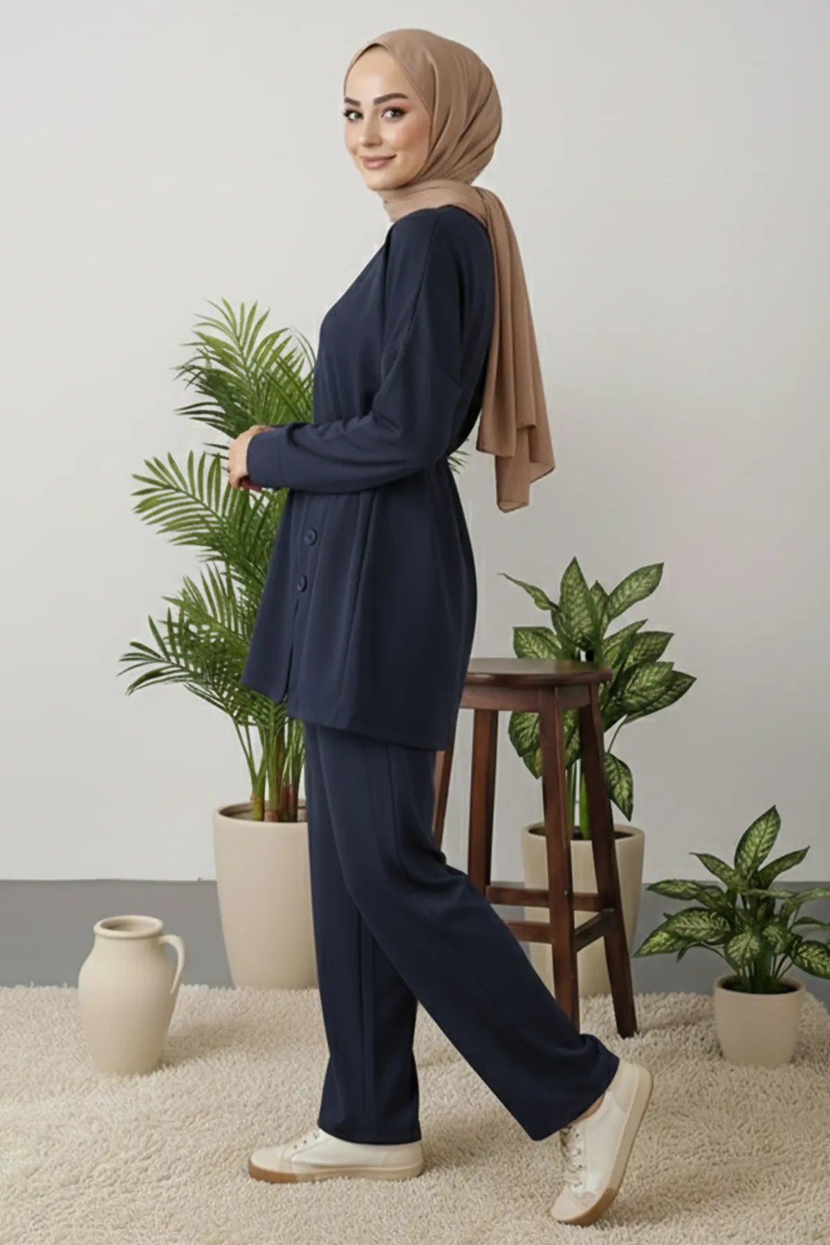 Button Detail Tunic Set | Navy Blue – NEOMODEST product image 3