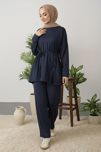 Button Detail Tunic Set | Navy Blue – NEOMODEST product image 1