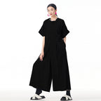 Buttoned Cargo Sleeved Summer Overalls - Free Size / Black - Women’s overall
