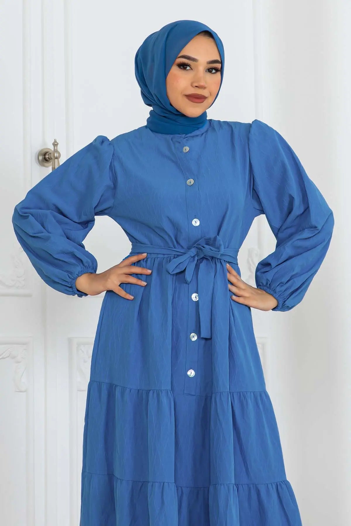 Mec Buttoned Embossed Patterned Dress