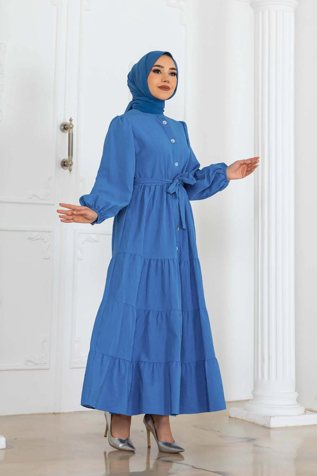 Mec Buttoned Embossed Patterned Dress