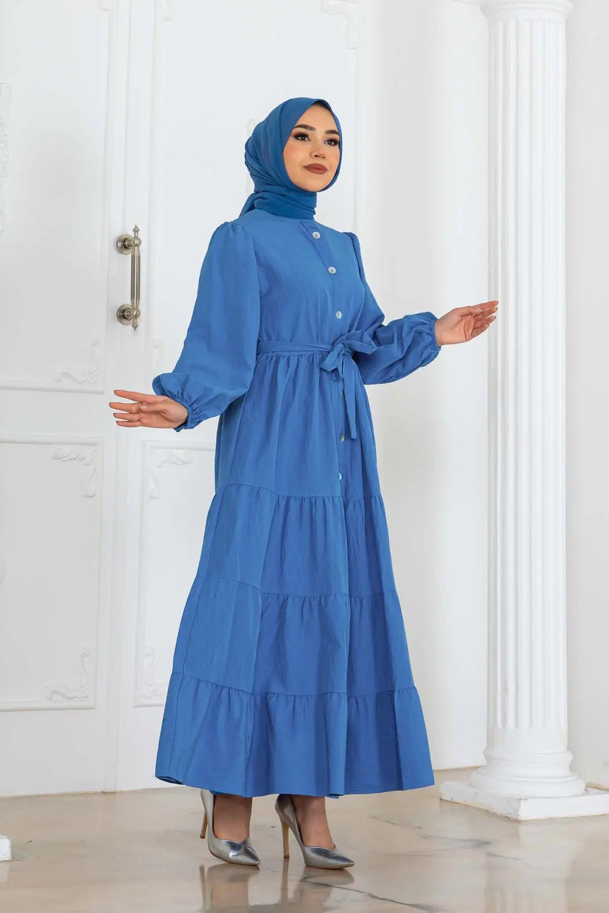 Mec Buttoned Embossed Patterned Dress