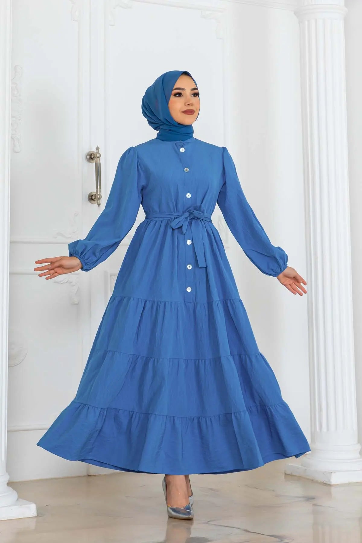 Mec Buttoned Embossed Patterned Dress