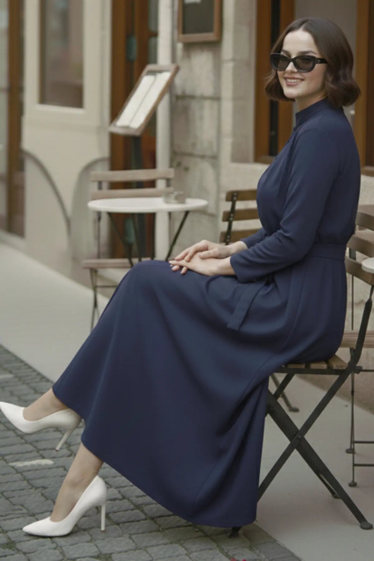Buttoned Hijab Dress | Indigo – NEOMODEST product image 2