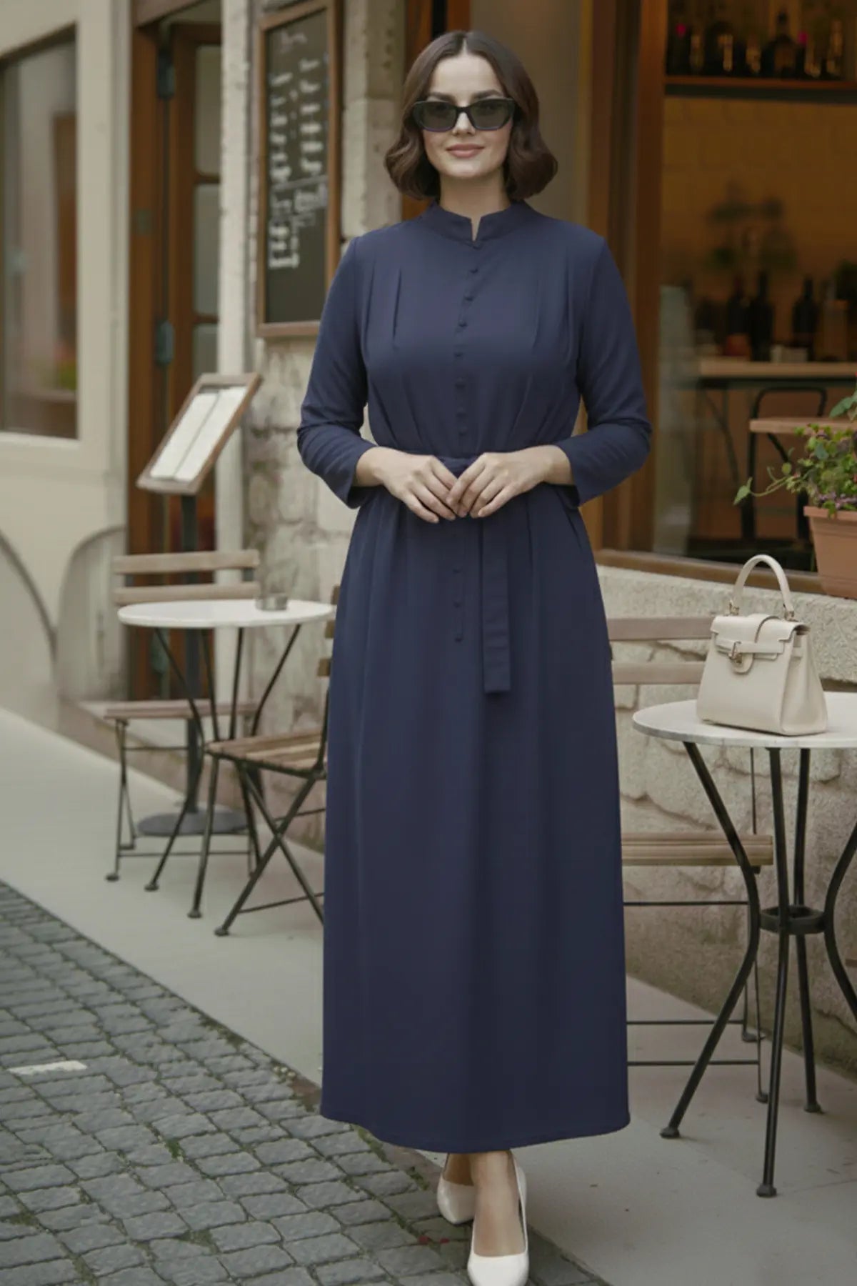 Buttoned Hijab Dress | Indigo – NEOMODEST product image 3