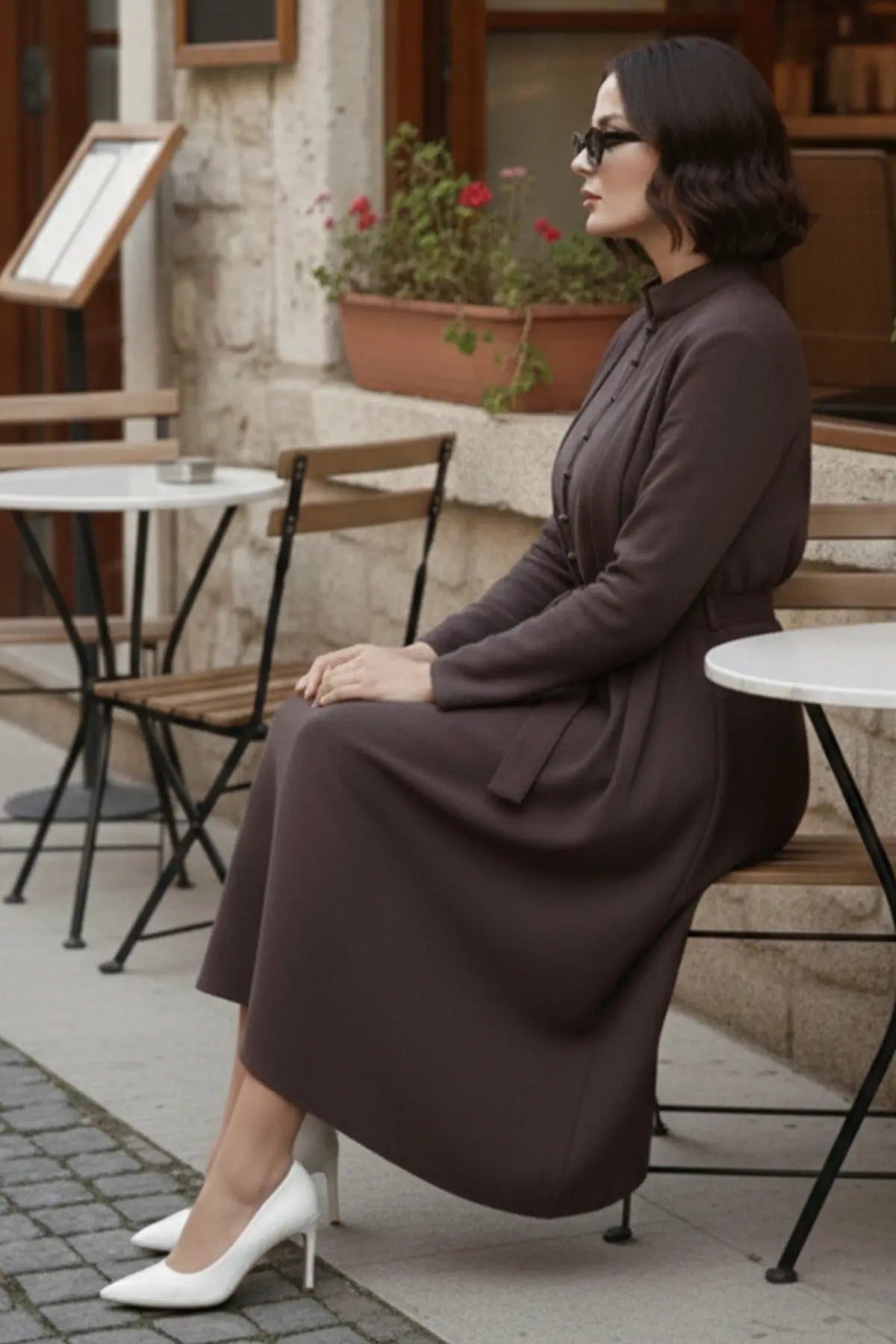 Buttoned Hijab Dress | Khaki – NEOMODEST product image 4