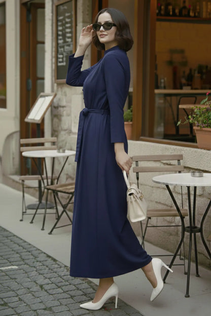 Buttoned Hijab Dress | Indigo – NEOMODEST product image 2