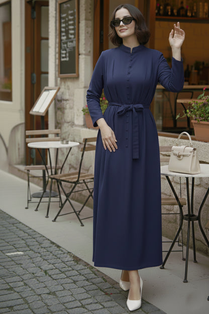 Buttoned Hijab Dress | Indigo – NEOMODEST product image 1