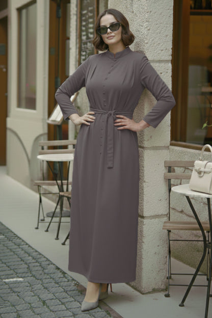 Buttoned Hijab Dress | Grey – NEOMODEST product image 1
