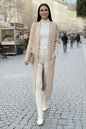 Buttoned Sleeve Ribbed Knit Cardigan | Beige – NEOMODEST product image 1